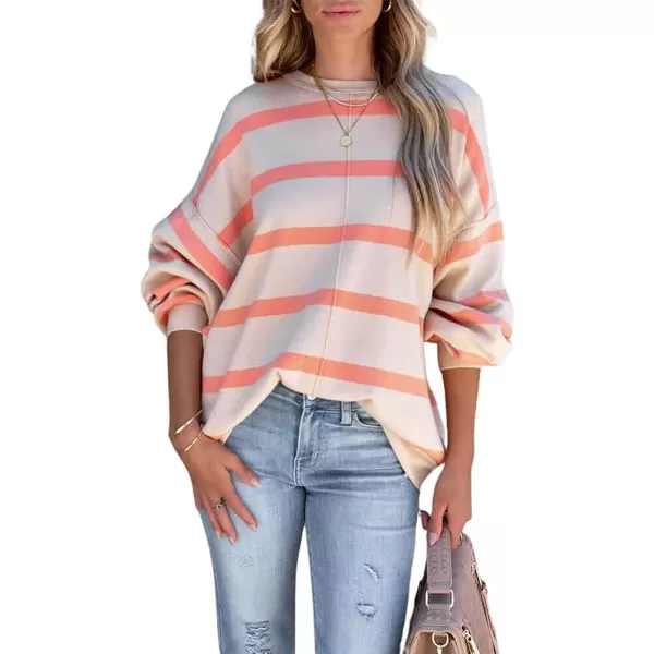 CHARTOU Women's Striped Sweatshirts Color Block Crewneck Long Sleeve Oversized Pullover Tops