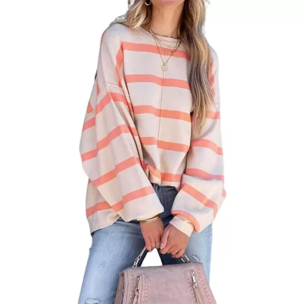 CHARTOU Women's Striped Sweatshirts Color Block Crewneck Long Sleeve Oversized Pullover Tops