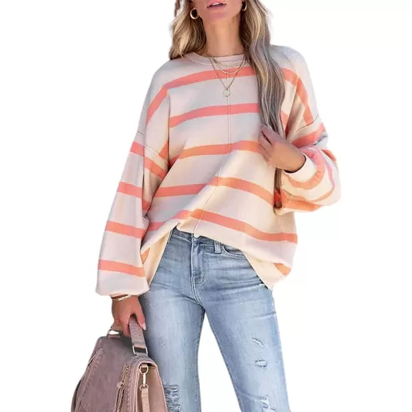 CHARTOU Women's Striped Sweatshirts Color Block Crewneck Long Sleeve Oversized Pullover Tops