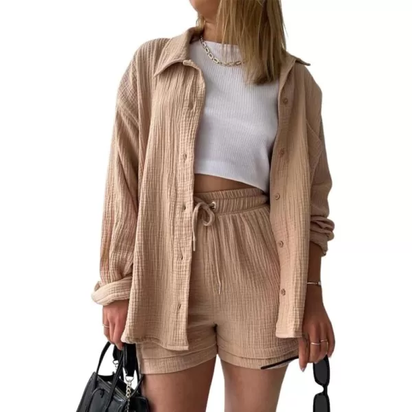 CHARTOU Women's Summer 2 Piece Outfit Sets Oversized Blouse Drawstring Shorts Sweatsuit