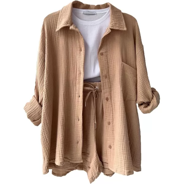 CHARTOU Women's Summer 2 Piece Outfit Sets Oversized Blouse Drawstring Shorts Sweatsuit