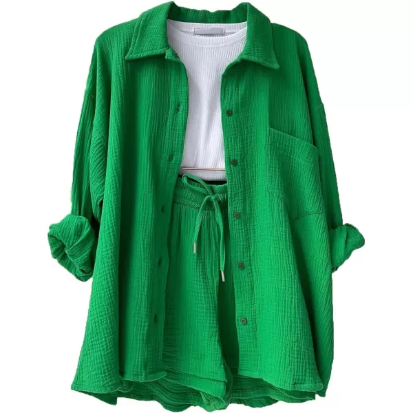 CHARTOU Women's Summer 2 Piece Outfit Sets Oversized Blouse Drawstring Shorts Sweatsuit