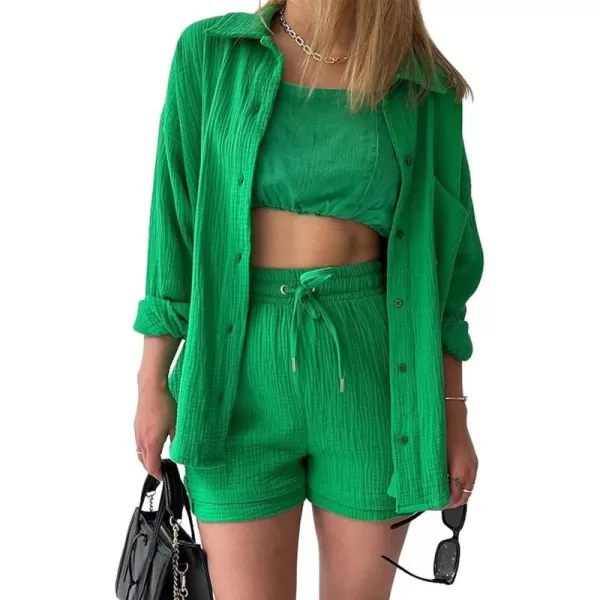 CHARTOU Women's Summer 2 Piece Outfit Sets Oversized Blouse Drawstring Shorts Sweatsuit