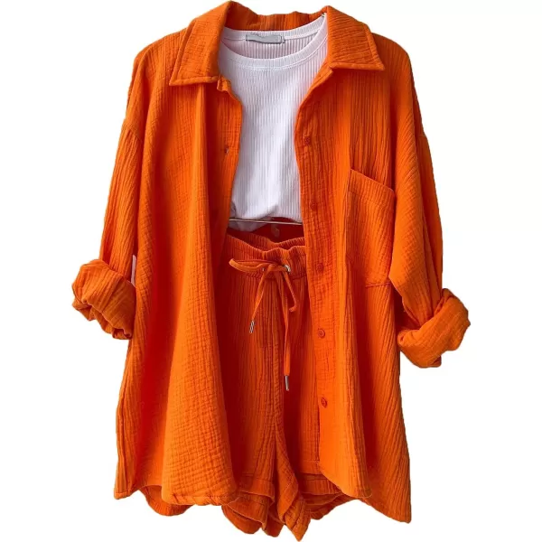 CHARTOU Women's Summer 2 Piece Outfit Sets Oversized Blouse Drawstring Shorts Sweatsuit
