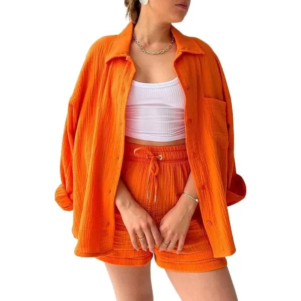 CHARTOU Women's Summer 2 Piece Outfit Sets Oversized Blouse Drawstring Shorts Sweatsuit