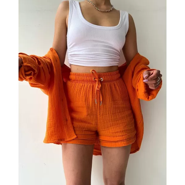 CHARTOU Women's Summer 2 Piece Outfit Sets Oversized Blouse Drawstring Shorts Sweatsuit
