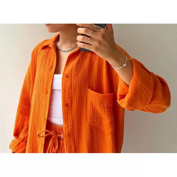 CHARTOU Women's Summer 2 Piece Outfit Sets Oversized Blouse Drawstring Shorts Sweatsuit