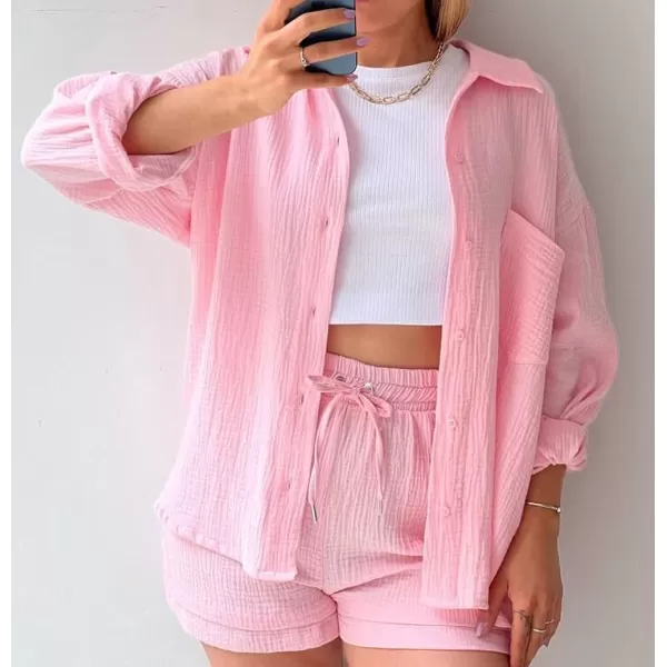 CHARTOU Women's Summer 2 Piece Outfit Sets Oversized Blouse Drawstring Shorts Sweatsuit