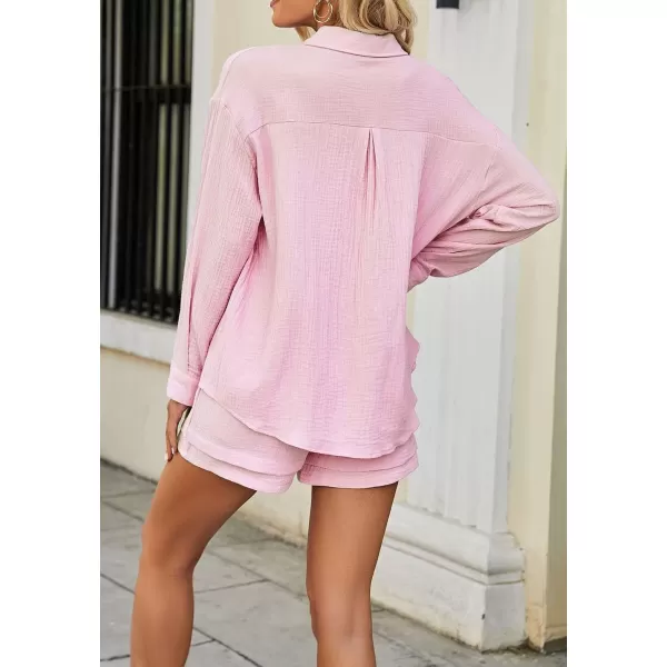 CHARTOU Women's Summer 2 Piece Outfit Sets Oversized Blouse Drawstring Shorts Sweatsuit