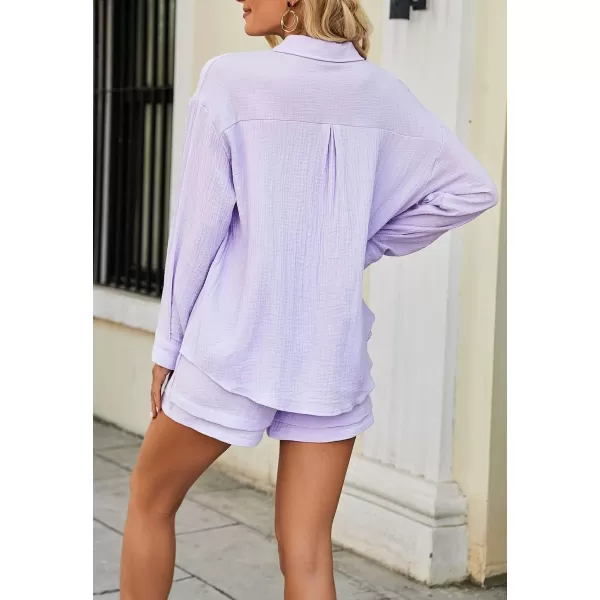 CHARTOU Women's Summer 2 Piece Outfit Sets Oversized Blouse Drawstring Shorts Sweatsuit