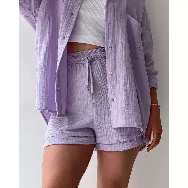 CHARTOU Women's Summer 2 Piece Outfit Sets Oversized Blouse Drawstring Shorts Sweatsuit