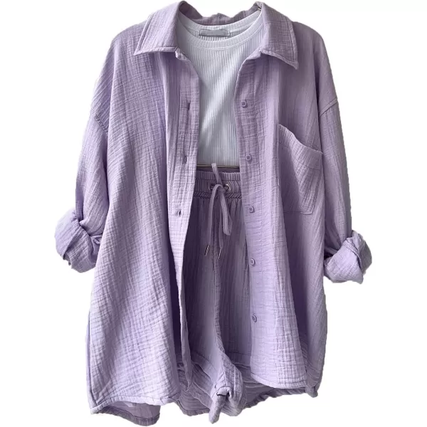 CHARTOU Women's Summer 2 Piece Outfit Sets Oversized Blouse Drawstring Shorts Sweatsuit
