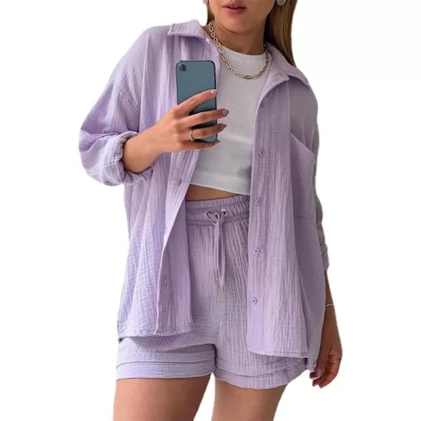 CHARTOU Women's Summer 2 Piece Outfit Sets Oversized Blouse Drawstring Shorts Sweatsuit
