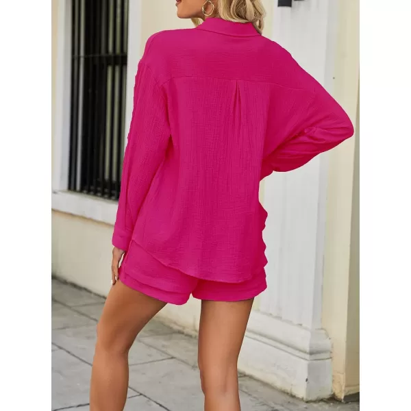CHARTOU Women's Summer 2 Piece Outfit Sets Oversized Blouse Drawstring Shorts Sweatsuit