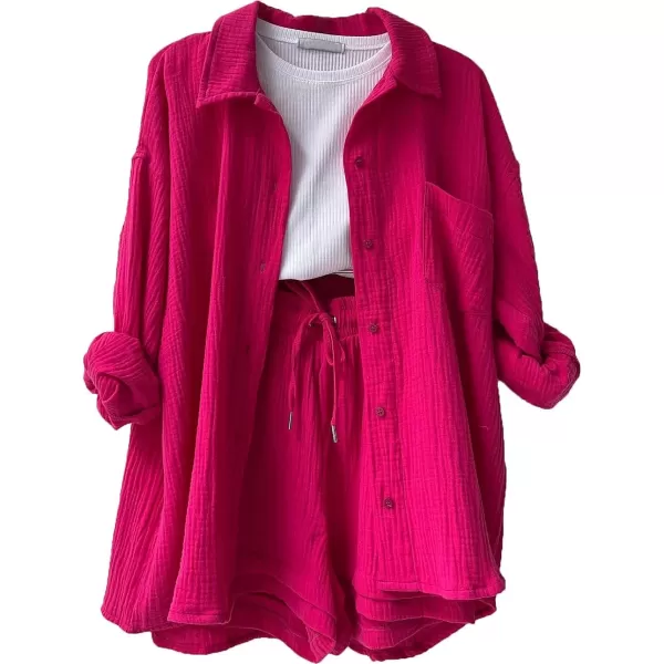 CHARTOU Women's Summer 2 Piece Outfit Sets Oversized Blouse Drawstring Shorts Sweatsuit