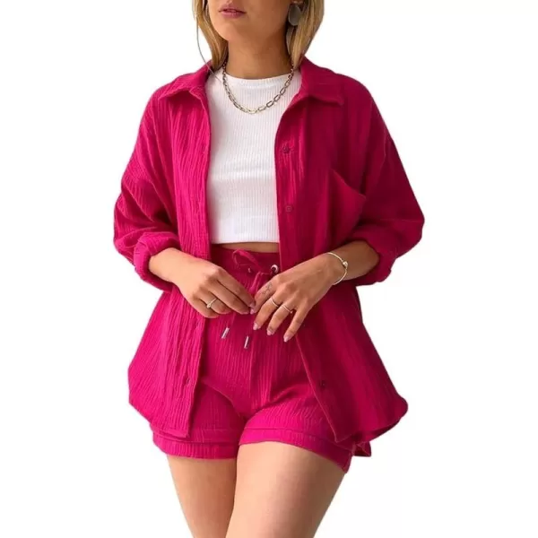 CHARTOU Women's Summer 2 Piece Outfit Sets Oversized Blouse Drawstring Shorts Sweatsuit