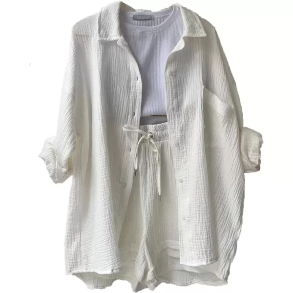 CHARTOU Women's Summer 2 Piece Outfit Sets Oversized Blouse Drawstring Shorts Sweatsuit