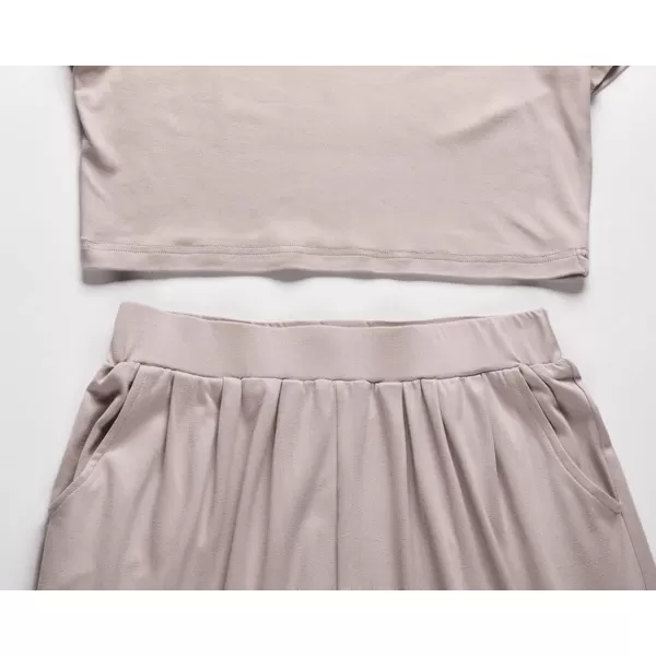 CHARTOU Women's Summer Casual 2 Piece Set Outfits Crop Top T Shirt Wide Leg Beach Pants Palazzo