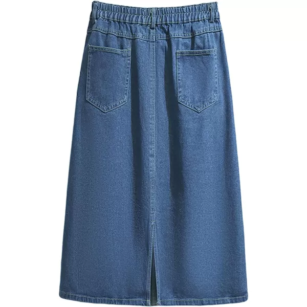 CHARTOU Women's Summer Casual Elastic Waist Pockets Work Midi Denim A Line Skirt
