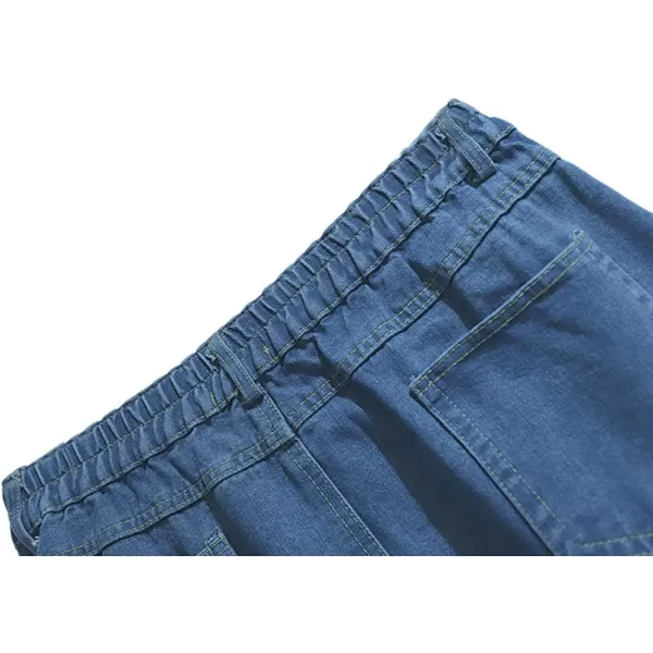 CHARTOU Women's Summer Casual Elastic Waist Pockets Work Midi Denim A Line Skirt