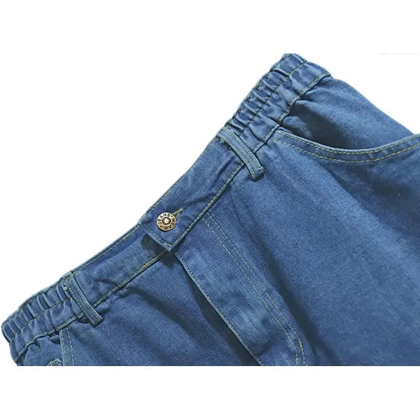 CHARTOU Women's Summer Casual Elastic Waist Pockets Work Midi Denim A Line Skirt