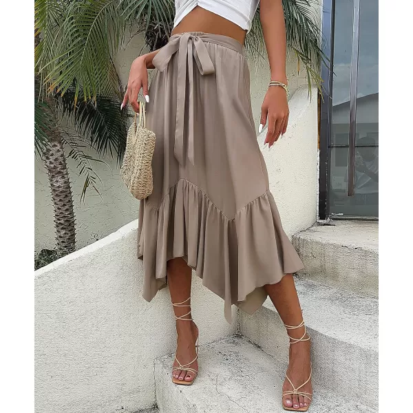 CHARTOU Women's Summer Casual Flowy Ruffled Handkerchief Hemline Midi Skirt