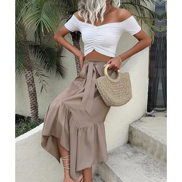 CHARTOU Women's Summer Casual Flowy Ruffled Handkerchief Hemline Midi Skirt