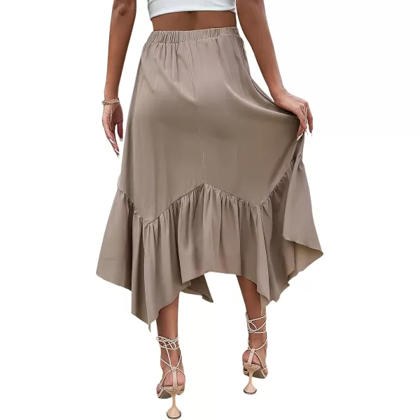 CHARTOU Women's Summer Casual Flowy Ruffled Handkerchief Hemline Midi Skirt