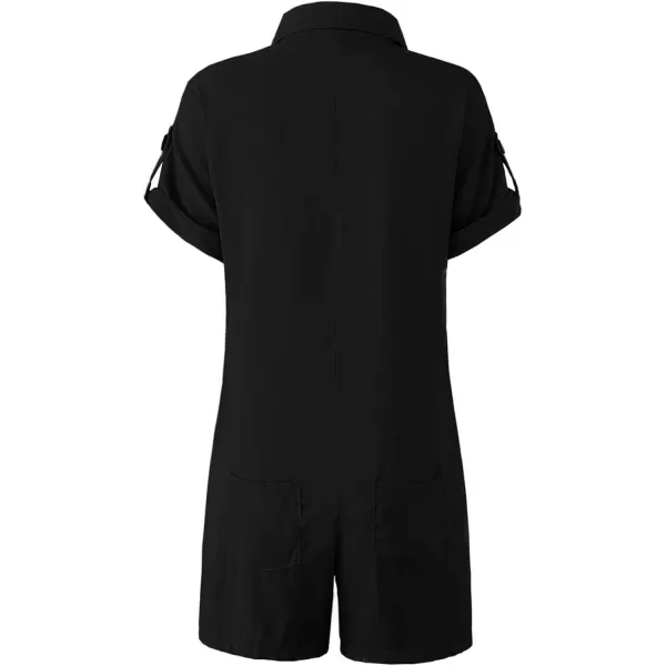 CHARTOU Women's Summer Cotton linen Deep V Neck Short Romper 3 Button Beach Jumpsuit Overalls