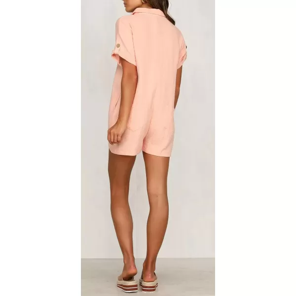 CHARTOU Women's Summer Cotton linen Deep V Neck Short Romper 3 Button Beach Jumpsuit Overalls