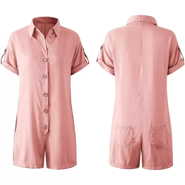 CHARTOU Women's Summer Cotton linen Deep V Neck Short Romper 3 Button Beach Jumpsuit Overalls
