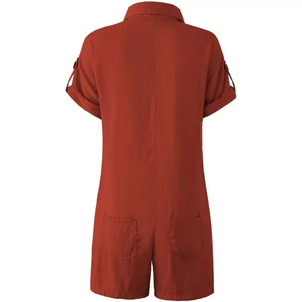 CHARTOU Women's Summer Cotton linen Deep V Neck Short Romper 3 Button Beach Jumpsuit Overalls