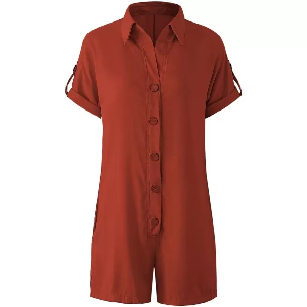 CHARTOU Women's Summer Cotton linen Deep V Neck Short Romper 3 Button Beach Jumpsuit Overalls