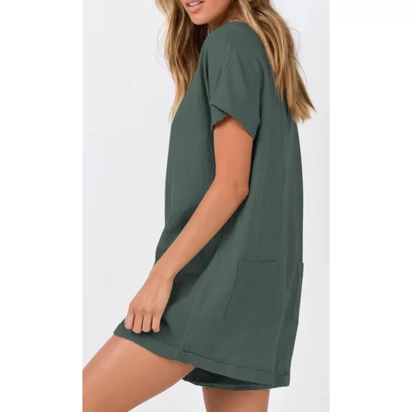 CHARTOU Women's Summer Cotton linen Deep V Neck Short Romper 3 Button Beach Jumpsuit Overalls