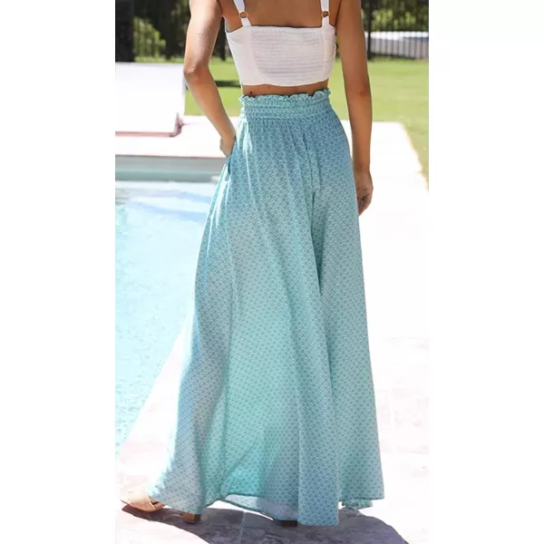 CHARTOU Women's Summer Drawstring High Waist Floral Print Flowy Palazzo Beach Pants