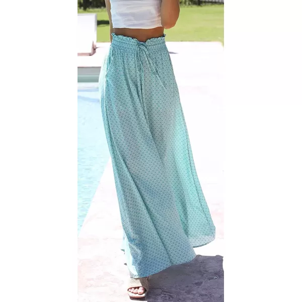 CHARTOU Women's Summer Drawstring High Waist Floral Print Flowy Palazzo Beach Pants