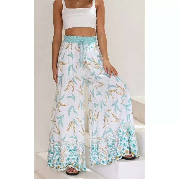 CHARTOU Women's Summer Drawstring High Waist Floral Print Flowy Palazzo Beach Pants