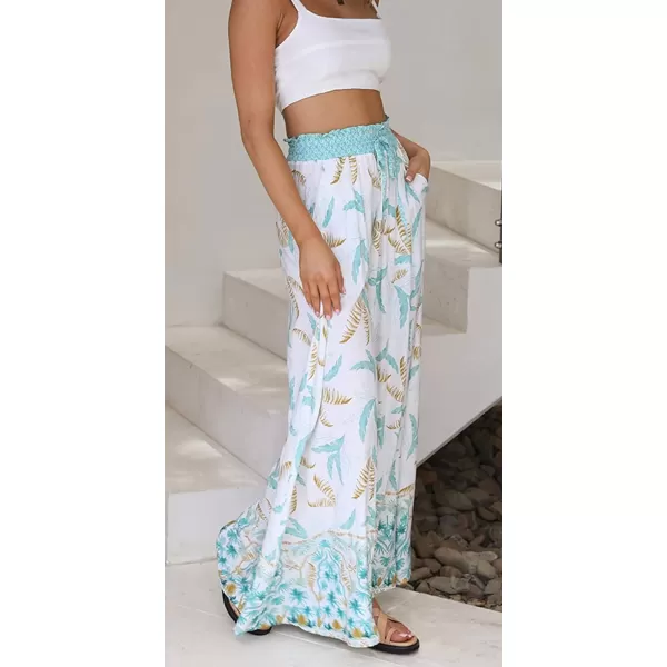 CHARTOU Women's Summer Drawstring High Waist Floral Print Flowy Palazzo Beach Pants