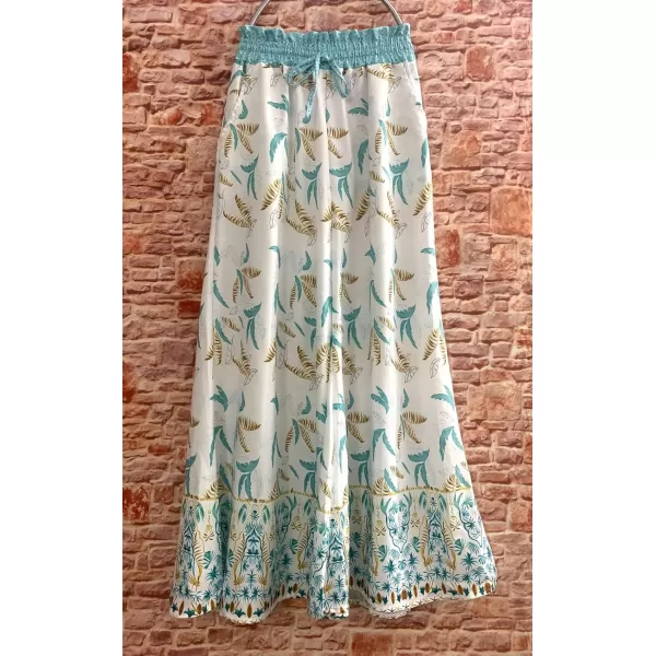 CHARTOU Women's Summer Drawstring High Waist Floral Print Flowy Palazzo Beach Pants
