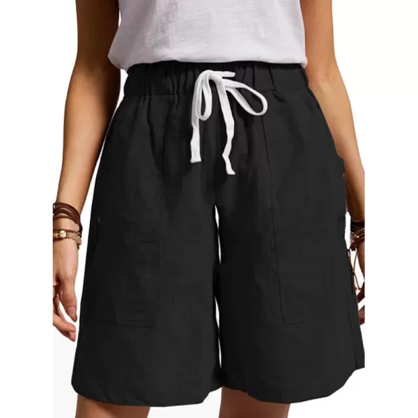 CHARTOU Women's Summer Drawstring Waist Loose Fit Cotton Knee-Length Bermuda Shorts