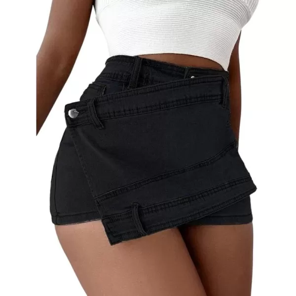CHARTOU Women's Summer High Rise Asymmetrical Jean Shorts Criss Crossover Hot Shorts