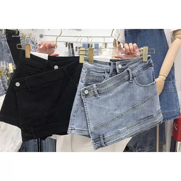 CHARTOU Women's Summer High Rise Asymmetrical Jean Shorts Criss Crossover Hot Shorts