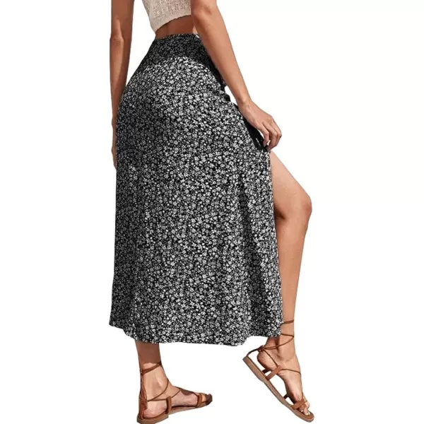 CHARTOU Women's Summer High Waist Floral Print Side Slit Midi Long Beach Boho Skirt