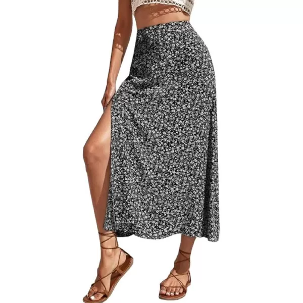 CHARTOU Women's Summer High Waist Floral Print Side Slit Midi Long Beach Boho Skirt