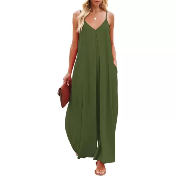 CHARTOU Women's Summer Jumpsuit Spaghetti Straps Wide-Leg Back Self-Tie Overall Rompers with Pockets