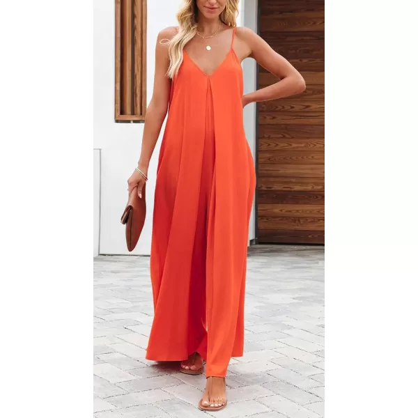 CHARTOU Women's Summer Jumpsuit Spaghetti Straps Wide-Leg Back Self-Tie Overall Rompers with Pockets