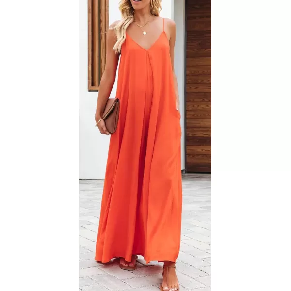 CHARTOU Women's Summer Jumpsuit Spaghetti Straps Wide-Leg Back Self-Tie Overall Rompers with Pockets