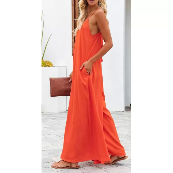 CHARTOU Women's Summer Jumpsuit Spaghetti Straps Wide-Leg Back Self-Tie Overall Rompers with Pockets
