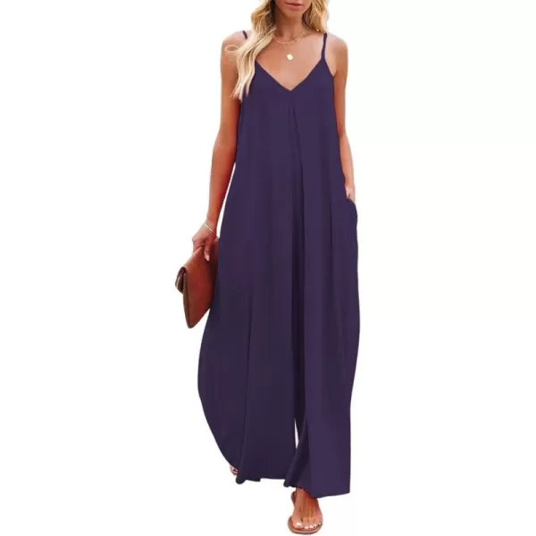 CHARTOU Women's Summer Jumpsuit Spaghetti Straps Wide-Leg Back Self-Tie Overall Rompers with Pockets