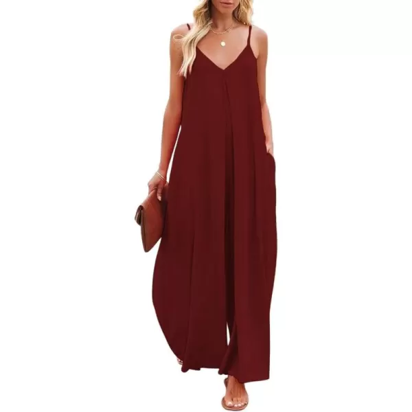 CHARTOU Women's Summer Jumpsuit Spaghetti Straps Wide-Leg Back Self-Tie Overall Rompers with Pockets